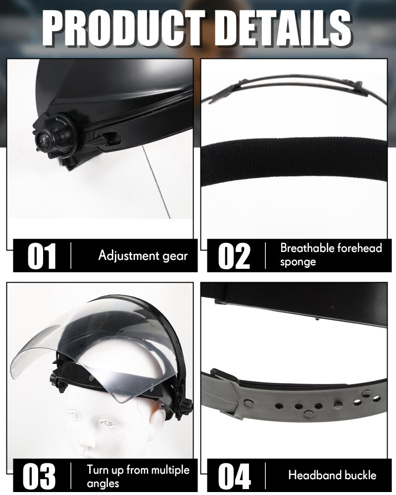 Tellegloww 4 Pack Safety Face Mask Shield for Grinding and Cutting with Ratchet Headgear and Full Impact Resistant Face Mask Shield (Black) - Image 3